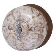 Выключатель BIRONI 1-клавишный, проходной, 10А, 250В, 73*73*50 мм (в комплекте с одноместной круглой рамкой цвет - Мрамор золото) B2-201-090/18