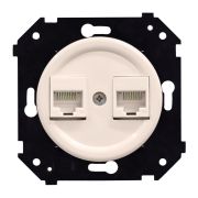 Розетка двойная компьютерная механизм + накладка, цвет Песочное золото матовый (скрытый монтаж) B3-302-24M