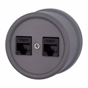 Розетка RJ45 информационная двойная, пластик, цвет Титан B1-302-26