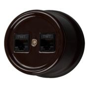 Розетка RJ45 информационная двойная, керамика, цвет коричневый B1-302-02