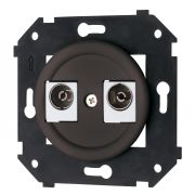 Розетка телевизионная двойная, оконечная, пластик, цвет коричневый матовый B3-306-22M