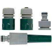 Набор поливочный 4шт 1/2дюйм ( насадка для полива; соединитель; соединитель с автостопом; адаптер внешний ) FIT 77291