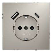 Розетка встраиваемая VOLTUM S70 с заземлением и защитными шторками, 16А, с USB, A+С, (кашемир)