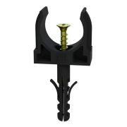 Держатель для труб (клипса) d25мм с дюбелем и саморезом черн. (уп.100шт) Промрукав PR13.0221