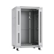 Шкаф монтажный телекоммуникационный напольный SH-05C-18U60/80 19дюйм 18U 600х800х988мм для распределит. и серверн. оборудования передн. стеклян. и задн. сплошн. метал. двери ручка с замком сер. RAL 7035 Cabeus 7048c