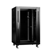 Шкаф монтажный телекоммуникационный напольный SH-05C-18U60/80-BK 19дюйм для распред. и серверн. оборудования 18U 600х800х988мм передн. стеклян. и задн. сплошн. метал. двери ручка с замком черн. (RAL 9004) Cabeus 8571c