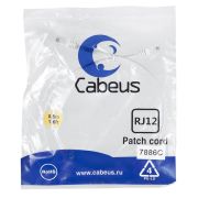 Патч-корд телефонный PC-TEL-RJ12-0.5m 2х6р4с PVC 0.5м бел. Cabeus 7886c