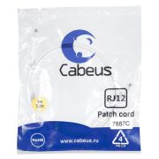 Патч-корд телефонный PC-TEL-RJ12-1m 2х6р4с PVC 1м бел. Cabeus 7887c