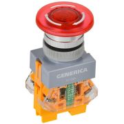 Кнопка D7-DZS «Грибок» d22мм 1НО+1НЗ поворотн. с подсветкой и фиксацией красн. GENERICA BBG50-11DZS-3-11-K04-G