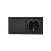 Блок выключатель 1-клав. проходной и розетка 1-местн с заземл. LETO черн. бархат горизонталь LEZARD 752-4200-170BVP