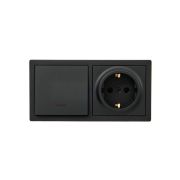 Блок выключатель 1-клав. с инд. и розетка 1-местн с заземл. LETO черн. бархат горизонталь LEZARD 752-4200-170BIP