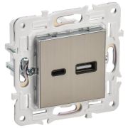 Розетка USB A+C 3.1А SKANDY SK-R14N никель IEK SK-U22-D31-K50
