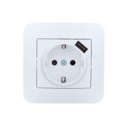Розетка 1-м СП ASTI 16А IP20 с заземл. с заряд. устройством USB в сборе бел. LEZARD 7081-0202-181