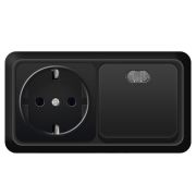 Блок ОП Олимп 1-кл. выкл. с подсветкой 10А + роз. с заземл. 16А 220В горизонт. черн. Universal 7946808