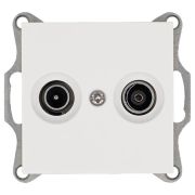 Розетка телевизионная проходная TV + FM 2-м Ф9.5мм механизм бел. глянцевый Jasmart G6205W