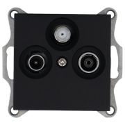 Розетка телевизионная проходная TV + FM + SAT 3-м Ф9.5мм механизм черн. матов. soft touch Jasmart G6207PB