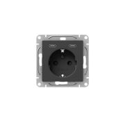 Розетка СП Эпика 16А с 2 USB-C с заземл. защ. шторки механизм черн. EKF UP1-SOB-111-2USBC