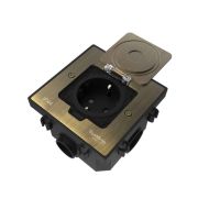 Лючок MultiDesk MDK21 с розеткой 2P+E 16А 250В IP44 с монтажной коробкой для бетонных полов античная латунь SE MDK21202BC