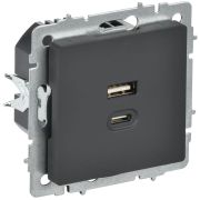 Розетка СП BRITE USB A+C 45Вт высокоск. заряд. РЮ11-2-БрГ графит IEK BR-U22-045-K53